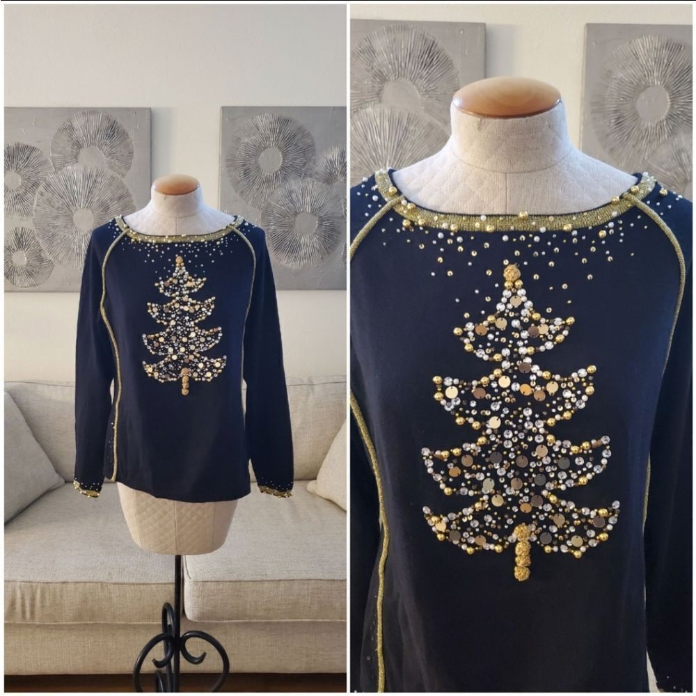 Collective Works Of Berek 2 Embellished Christmas Tree Sweater sz Lg